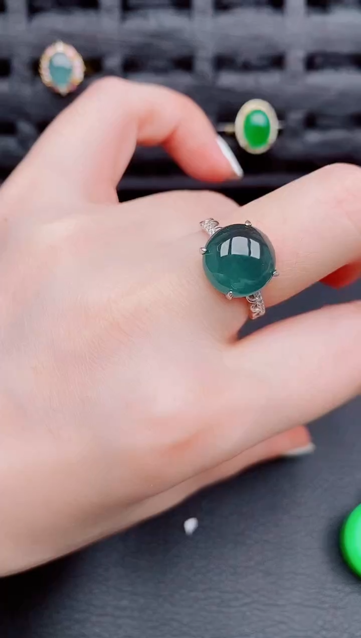 【闪购商品】翡翠戒指银S925镶嵌天然a货翡翠393