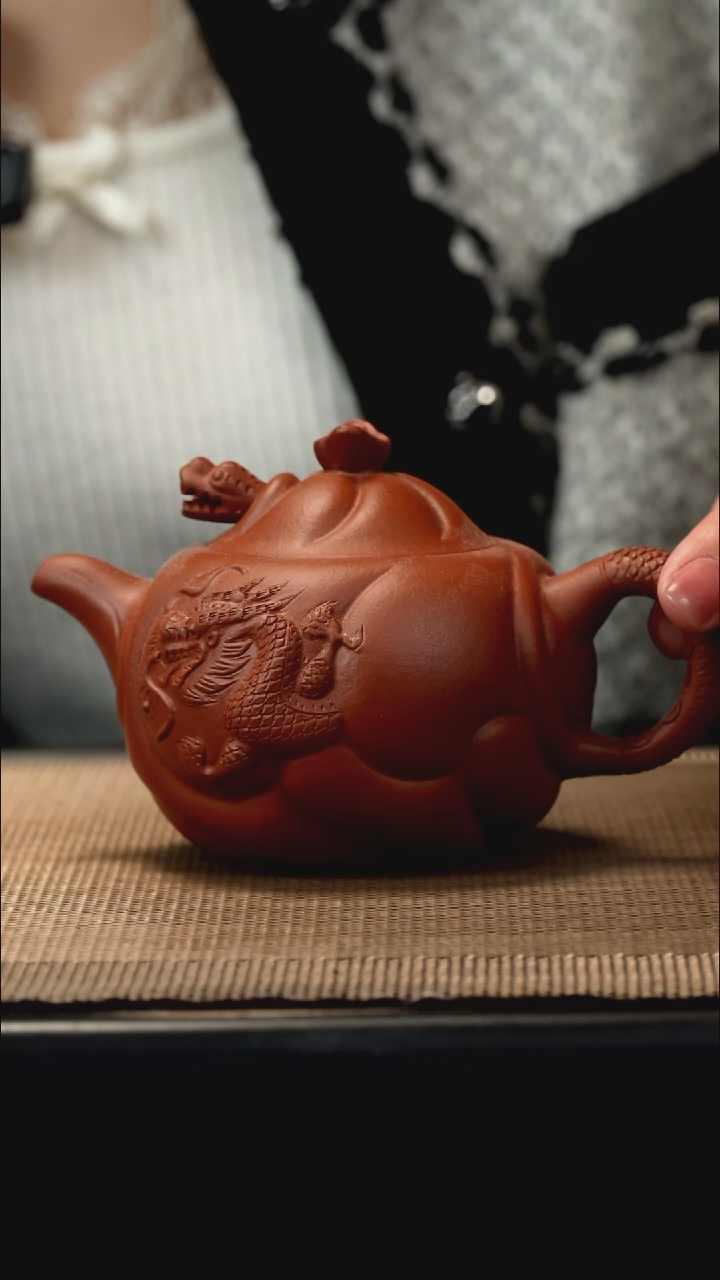 紫砂茶盏朱泥鱼化龙200CC