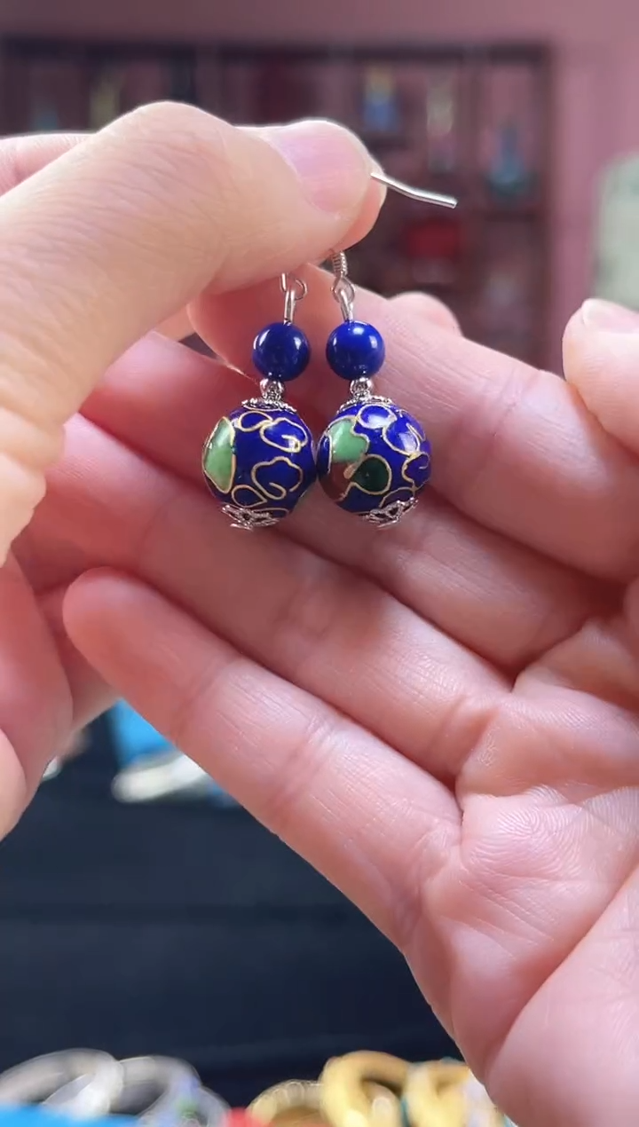 非遗 景泰蓝宝蓝色耳环