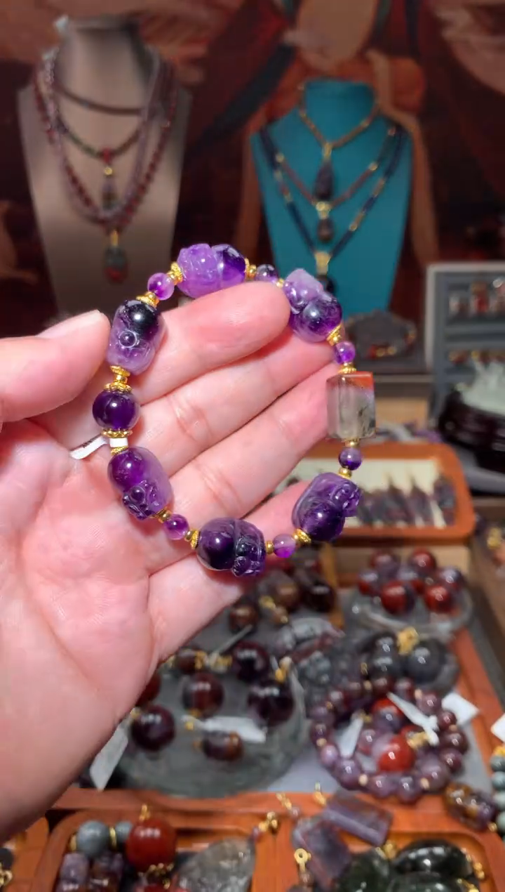 未镶嵌珠宝半成品水晶紫超七貔貅阵红极光方糖