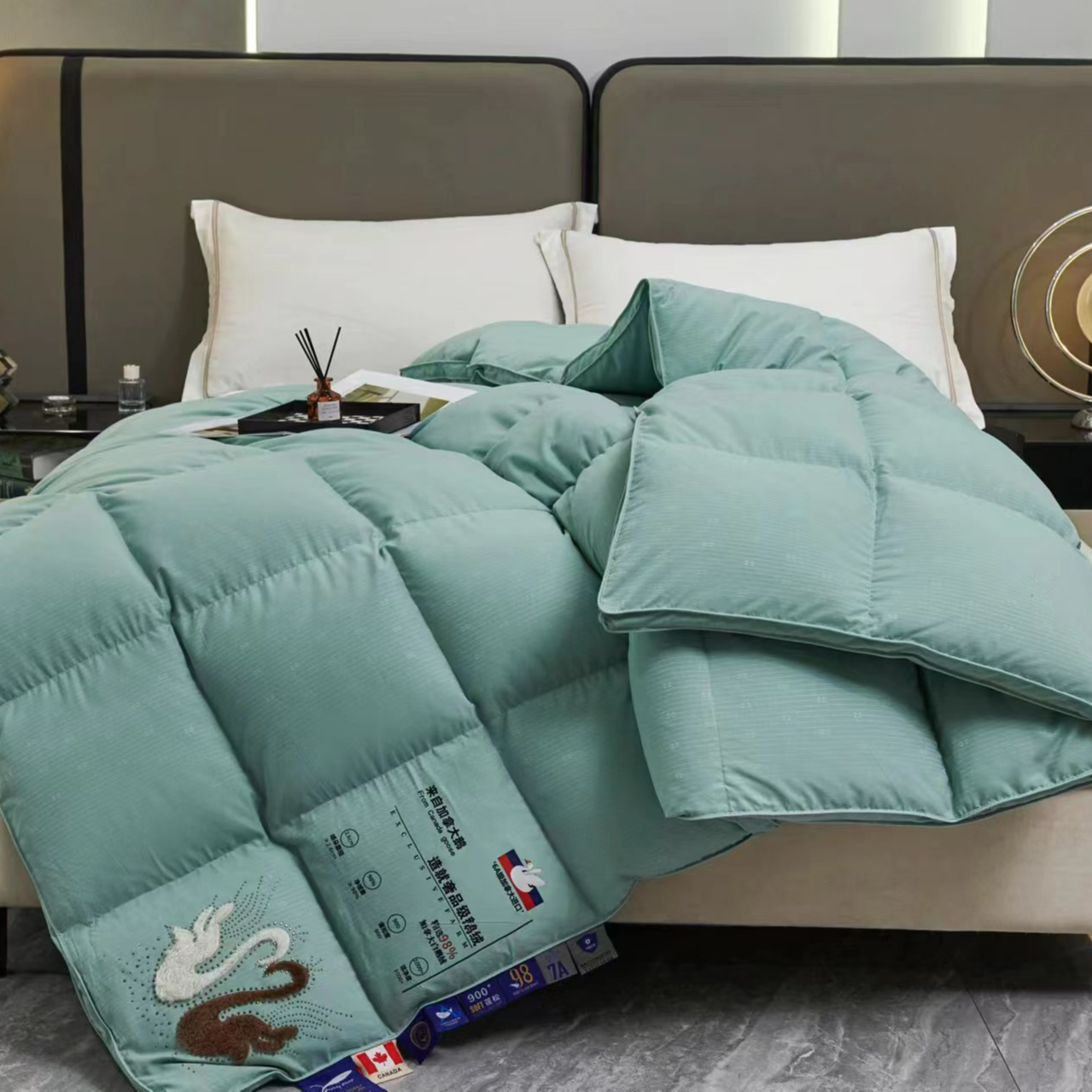 (高端进口系列)加拿大进口98白鹅绒静音防绒立体双层加厚羽绒冬被