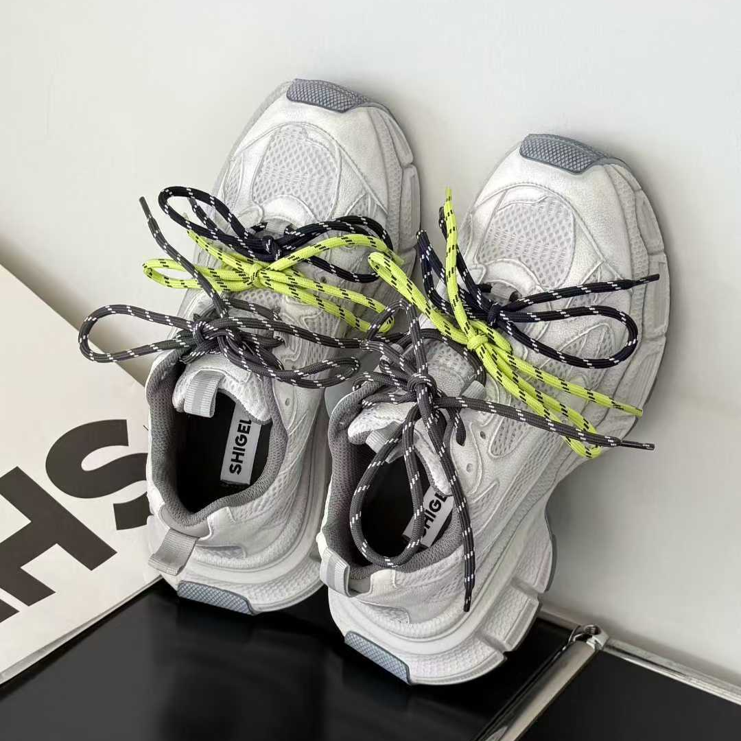 诗歌兰2025新款女鞋休闲厚底增高老爹鞋鸳鸯鞋带轻便百搭运动鞋