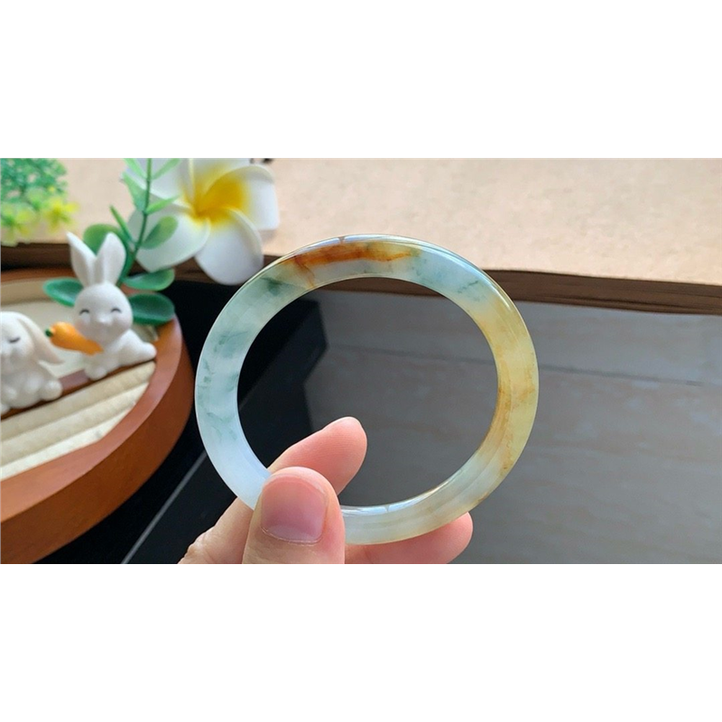 03.24批2224号53.3-7.1-8！圆条！橘色飘花镯！温暖的橙天然翡翠