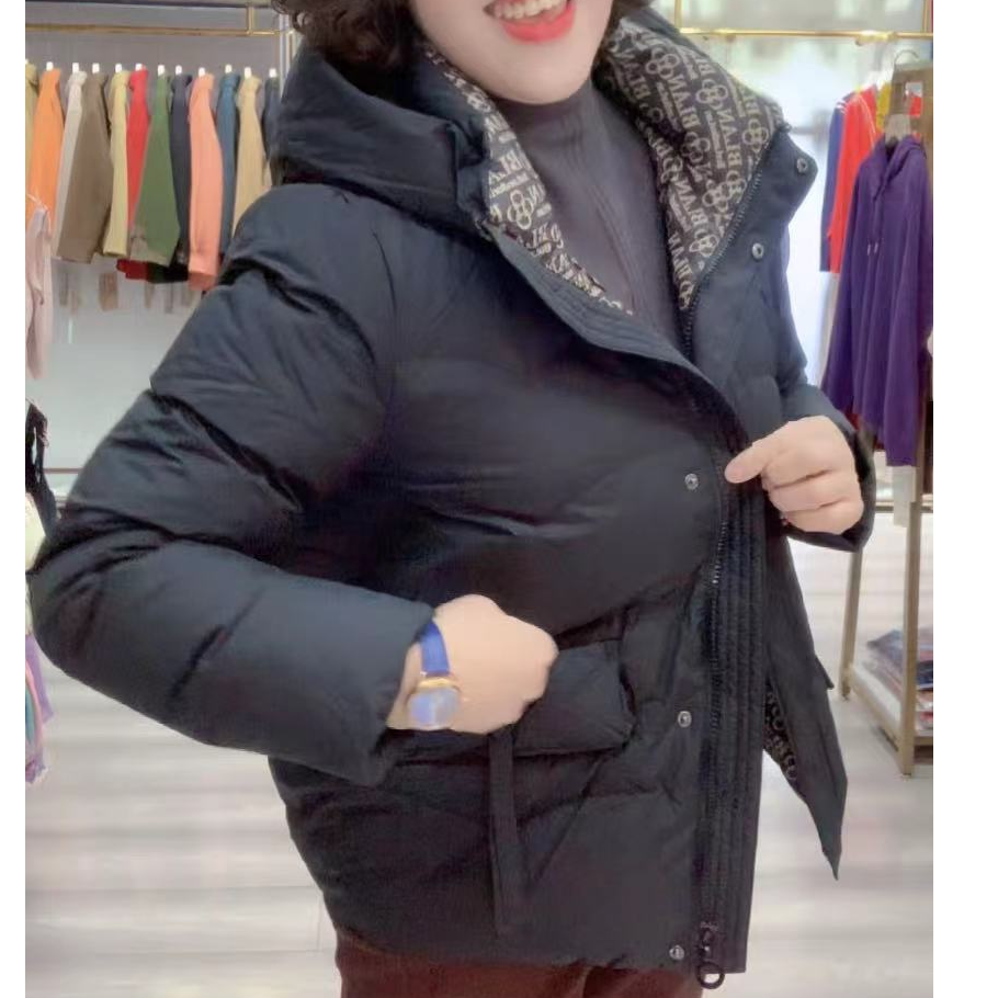 新款保暖发热时尚女款上衣气质百搭冬厚外套常规女士印花大码短款