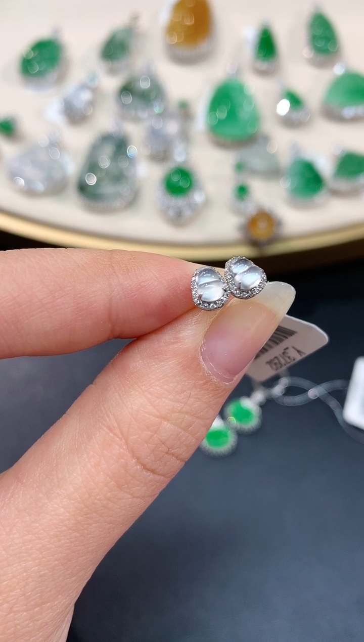 【闪购商品】翡翠耳饰18K金镶嵌耳饰A198|1899