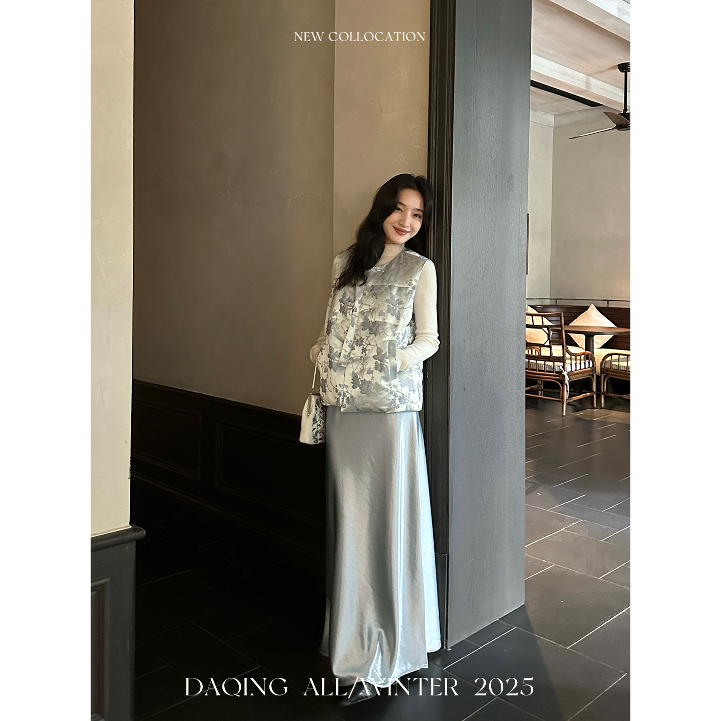 许大晴【冬日皎皎】极简加厚缎面松紧腰半身裙D7A163