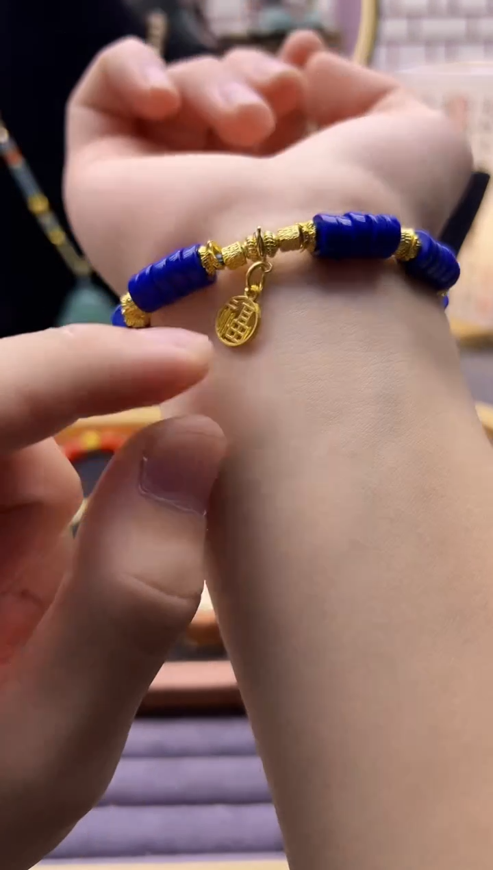 14K金镶嵌青金石手链S615