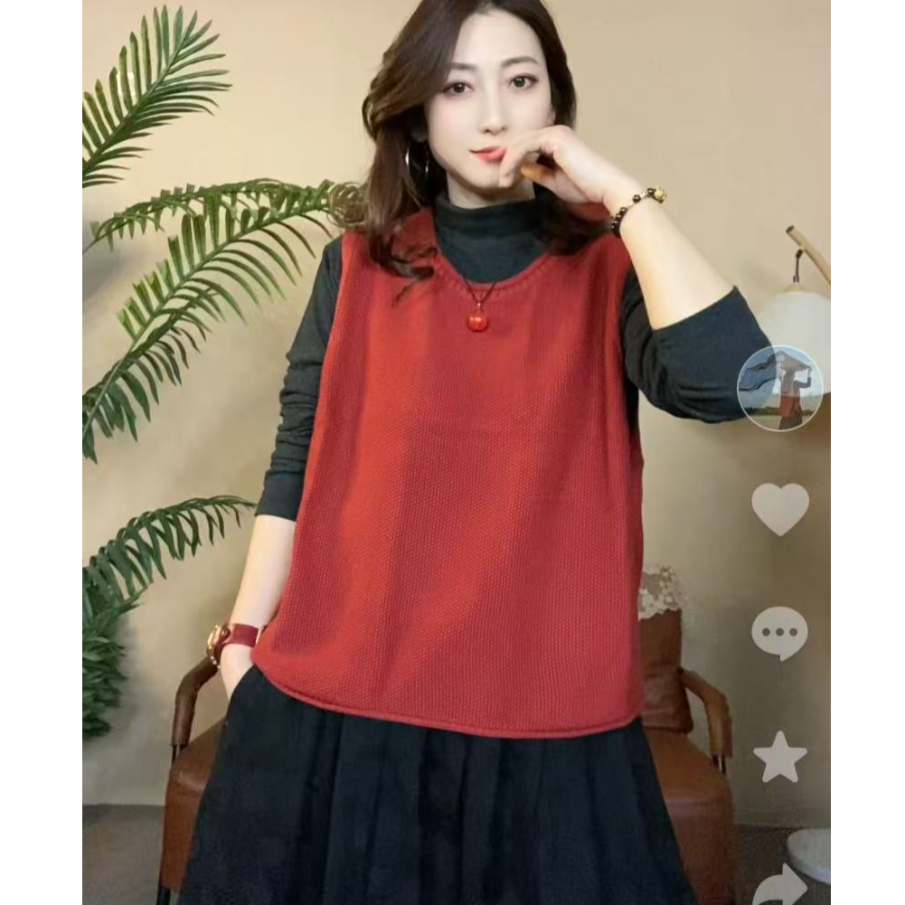 初百文艺11纯色圆领棉线马甲时尚休闲百搭