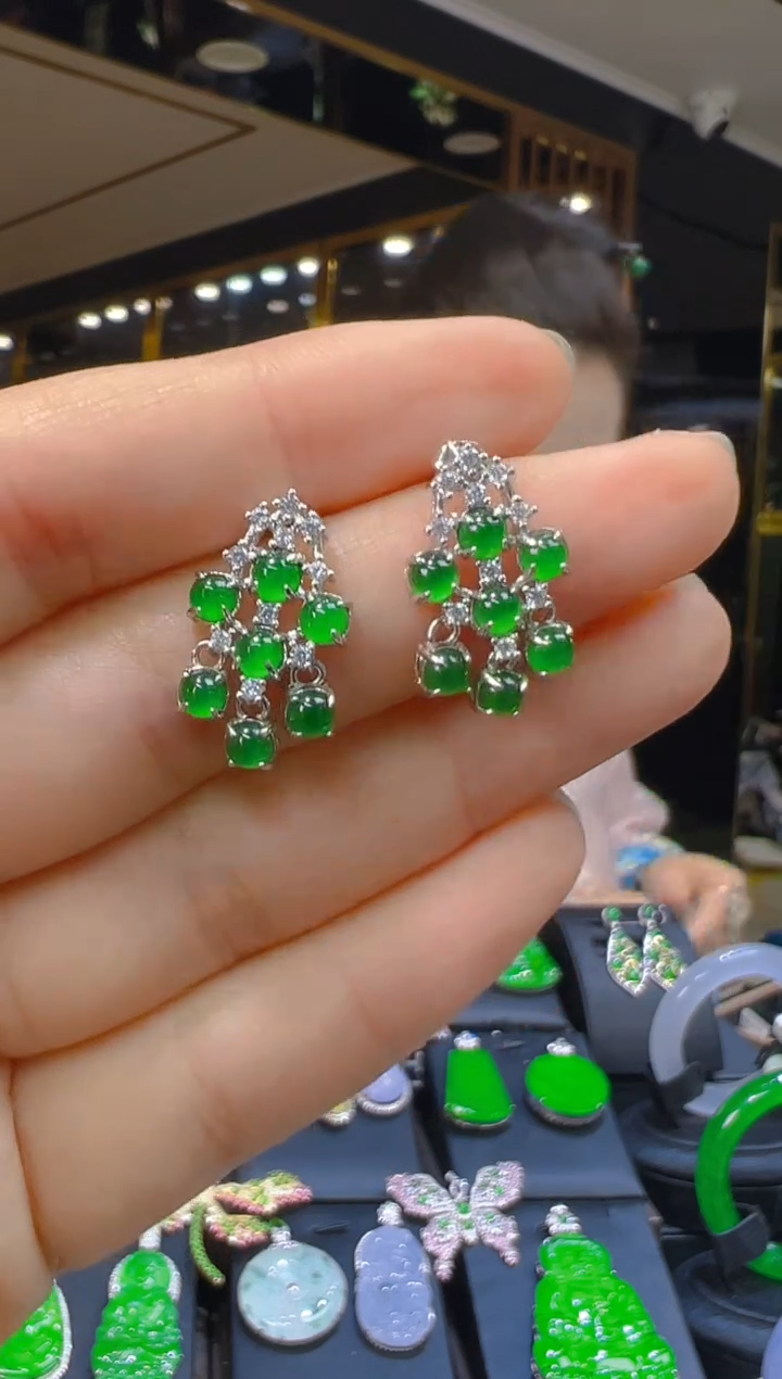 翡翠银S925镶嵌耳饰118（多样性发其一）