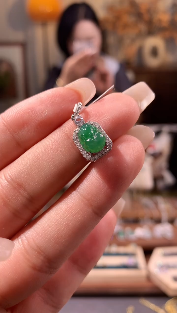 翡翠银S925镶嵌吊坠(不含链)貔貅