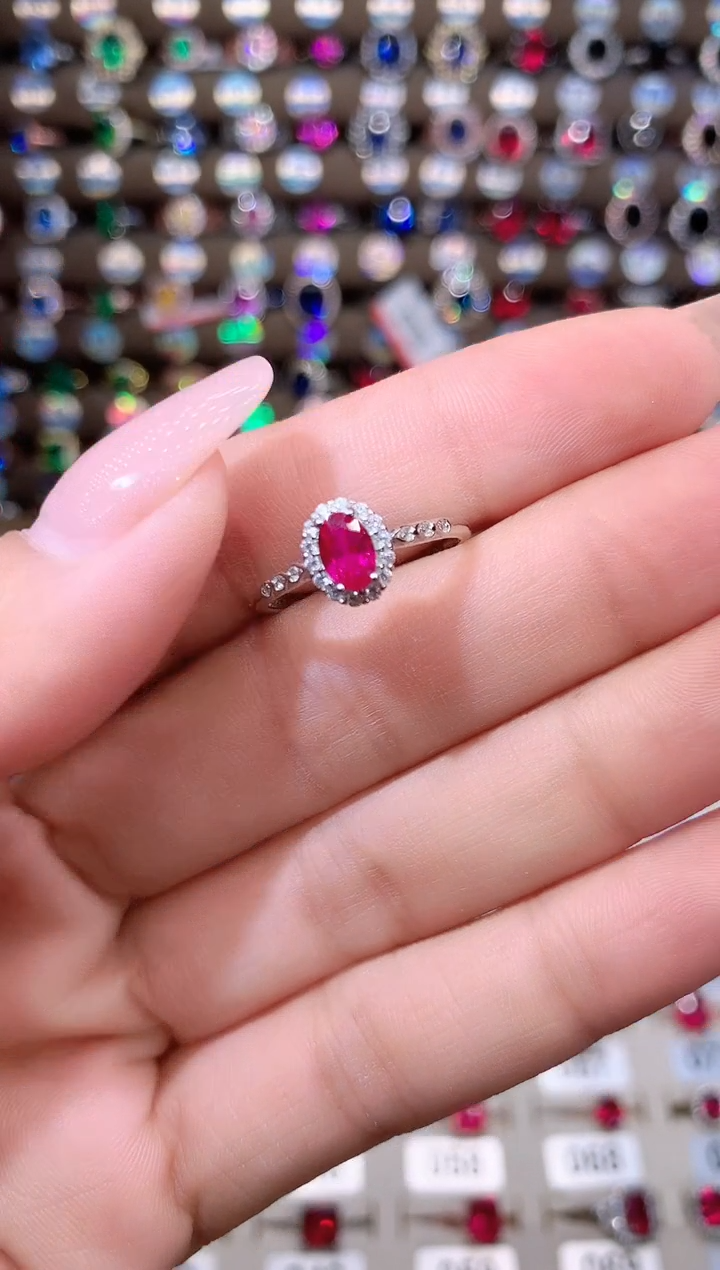 红宝石戒指银S925镶嵌46白