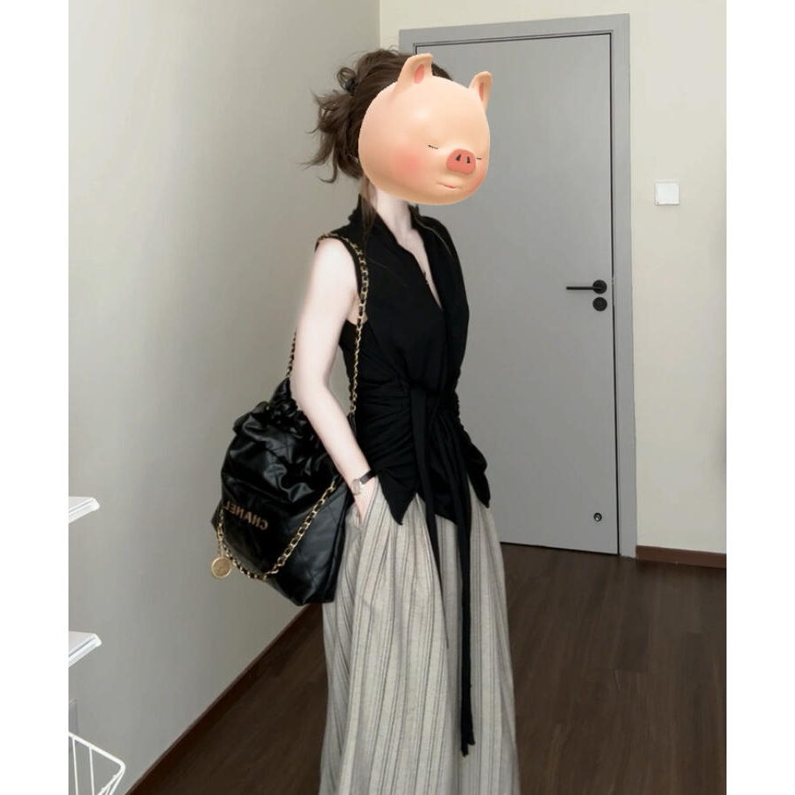 parkyeon夏天高级感气质减龄老钱风无袖上衣阔腿裤两件套装