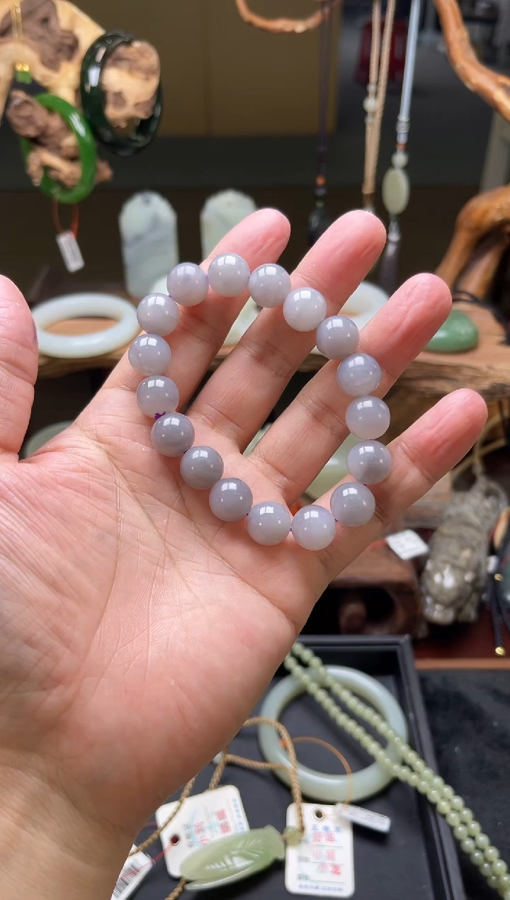 【闪购商品】和田玉手串未镶嵌卡12青海烟紫 老型 多样性发一