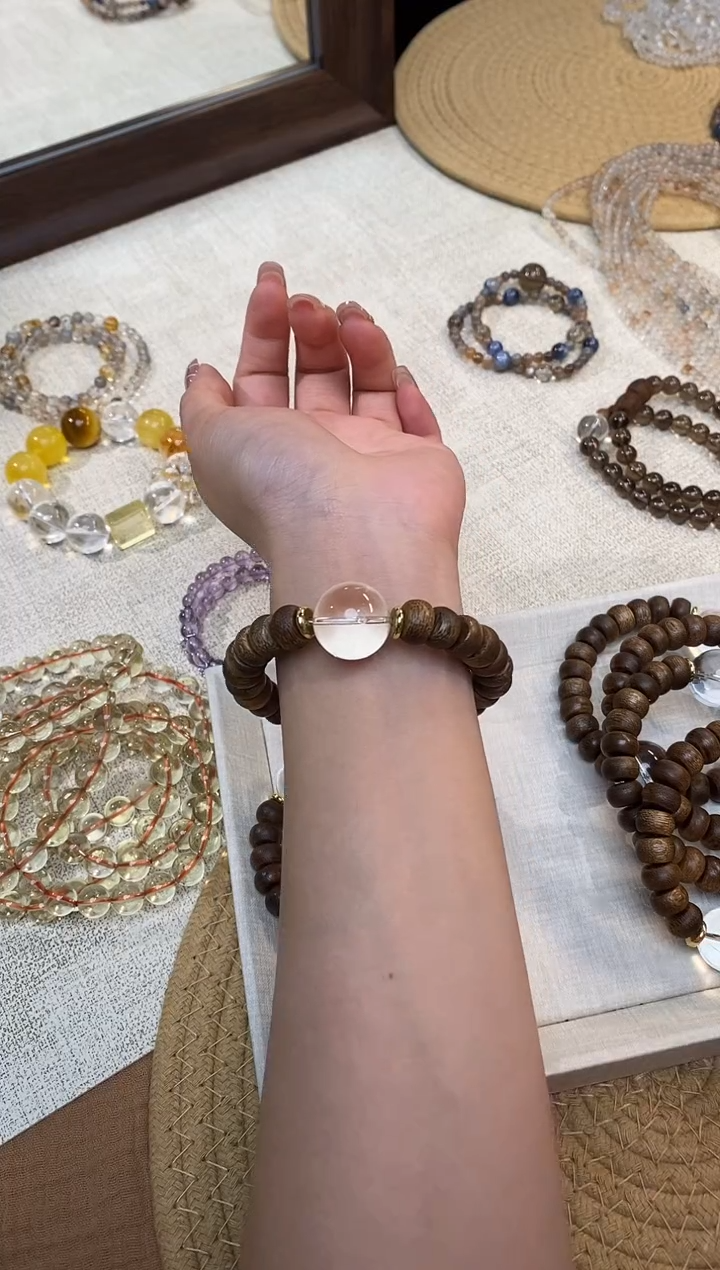 合金手链水晶《林间之语》白水晶奇楠沉香设计手串10-11多样性发一