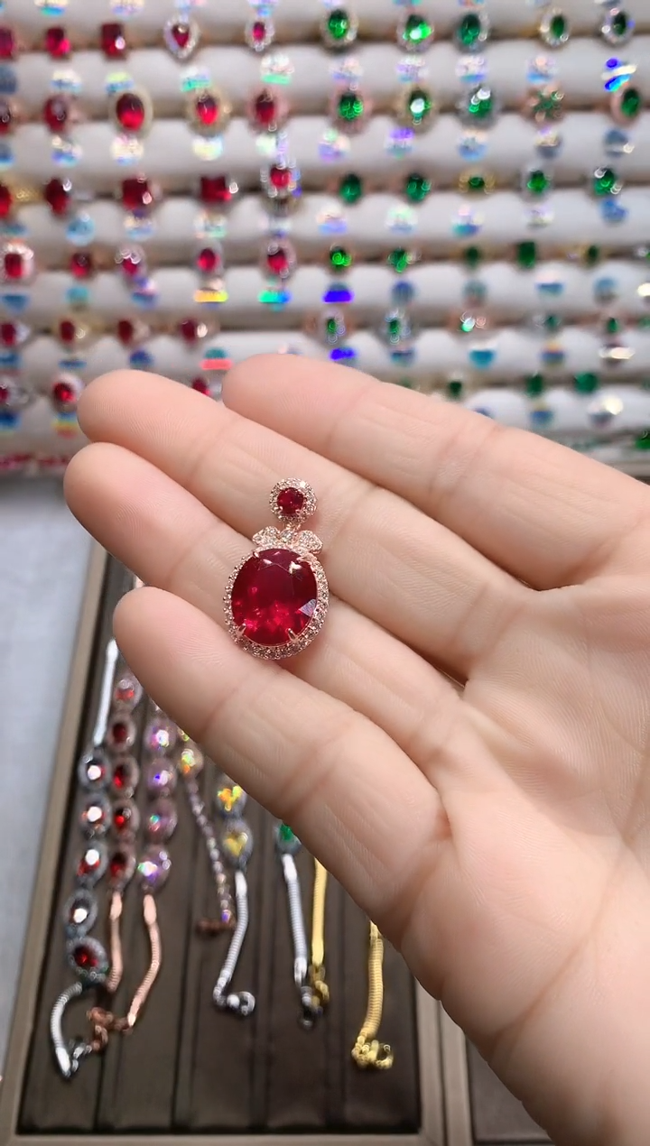 【闪购商品】红宝石吊坠(赠链)银S925镶嵌玫瑰金