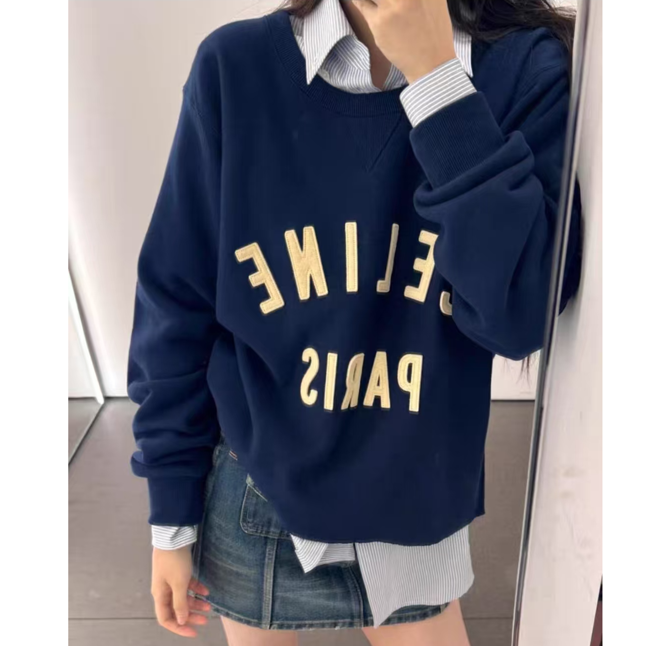 未使用 Celine/思琳 Celine 纯色logo卫衣 蓝色M