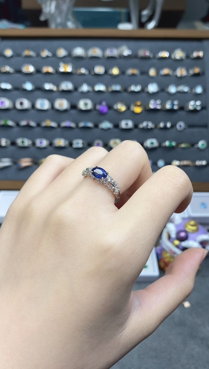 戒指蓝宝石银S925镶嵌1111