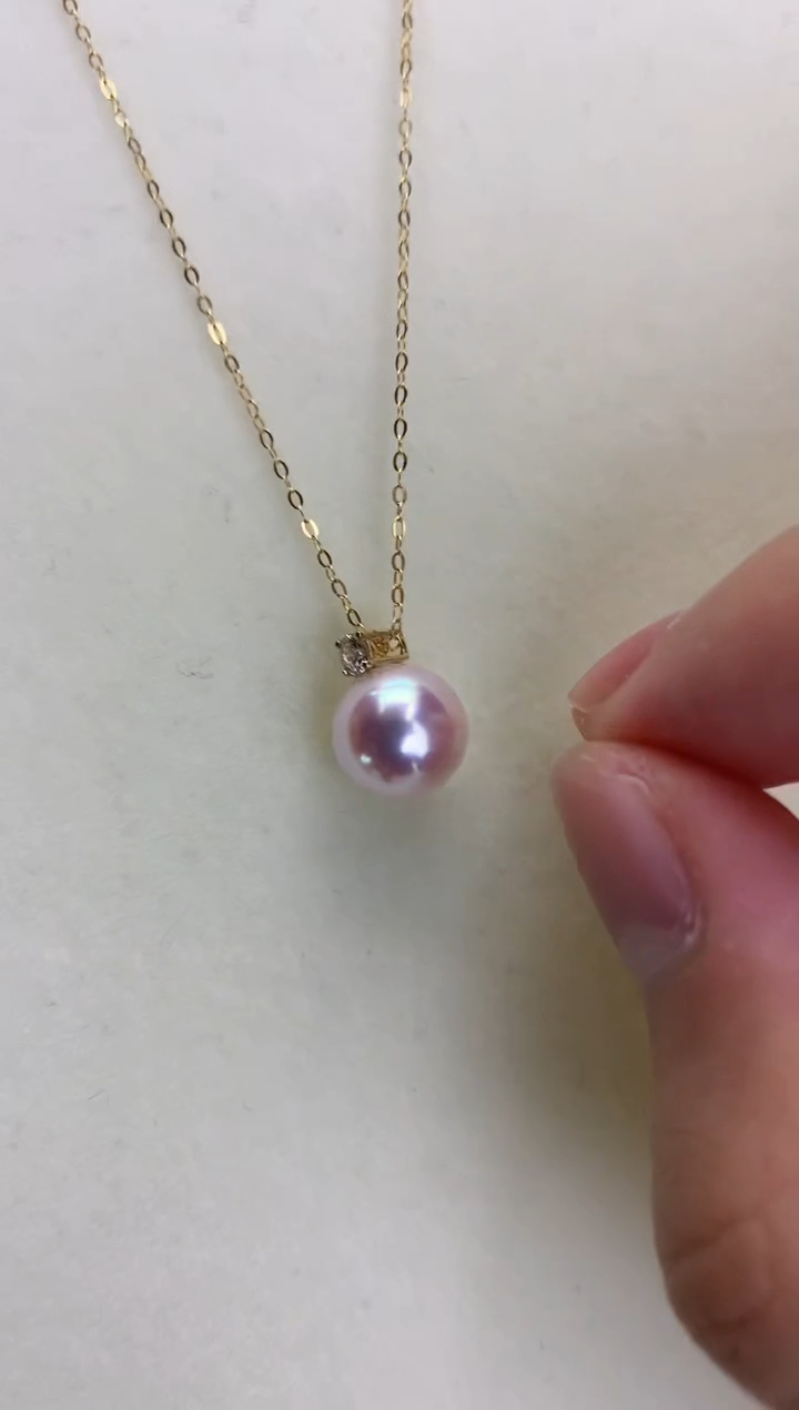 18K金镶嵌DA海水珍珠  GD018 8.5-9 五分钻王妃吊坠