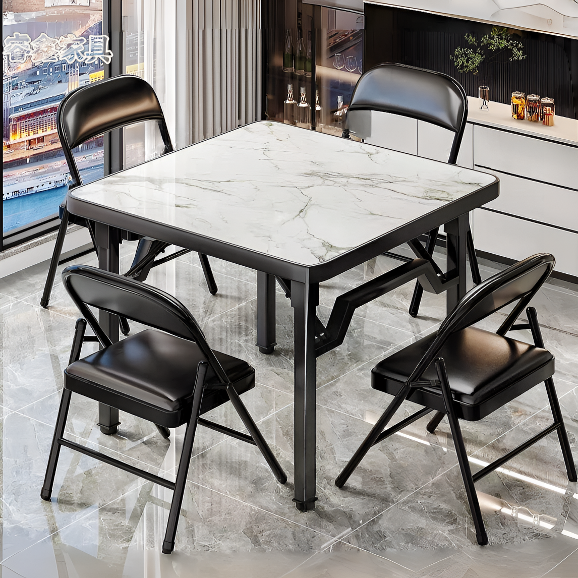 折叠桌子简易家用四方桌出租屋饭桌正方形餐桌客厅多功能娱乐桌子