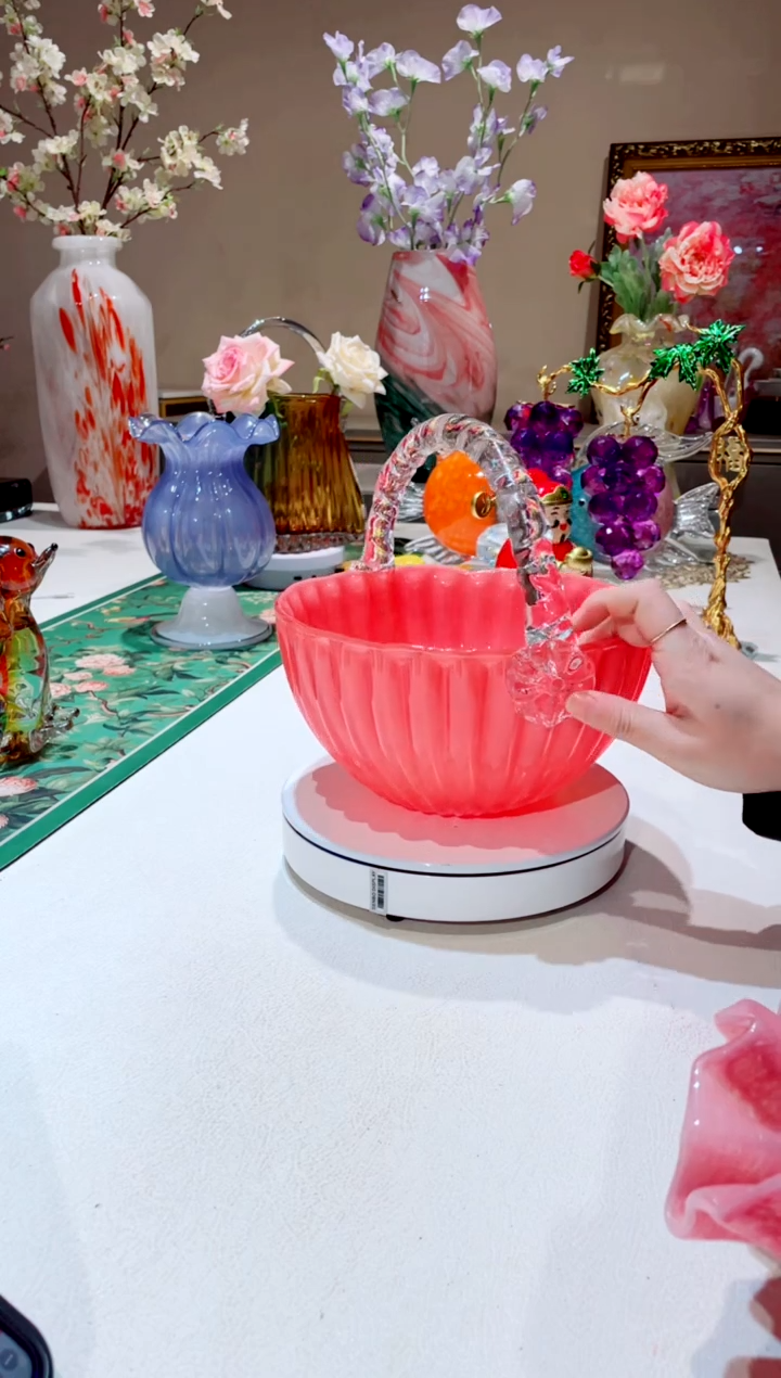 【闪购商品】琉璃手工艺品   深粉色提篮