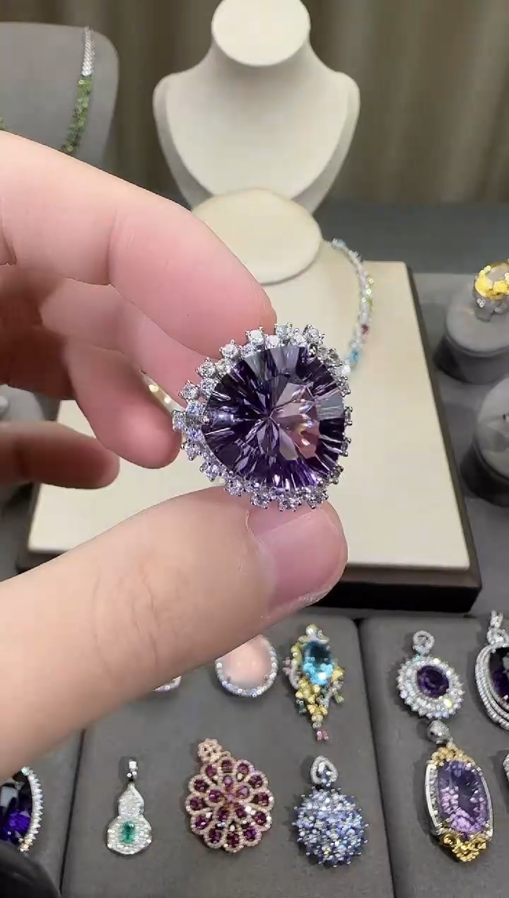 银S925镶嵌戒指紫晶16mm戒指高级款