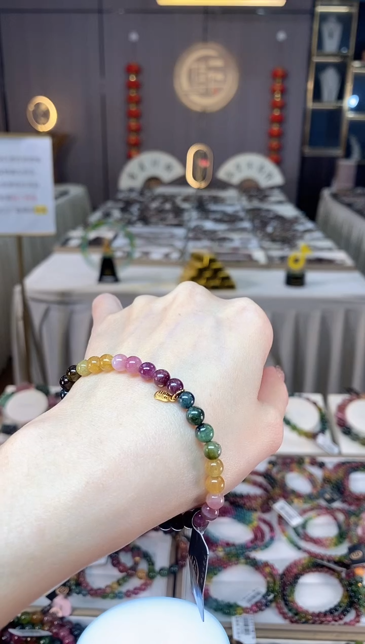 未镶嵌老矿碧玺色标彩虹单圈手串5mm+碧玺dan多样性发货一条