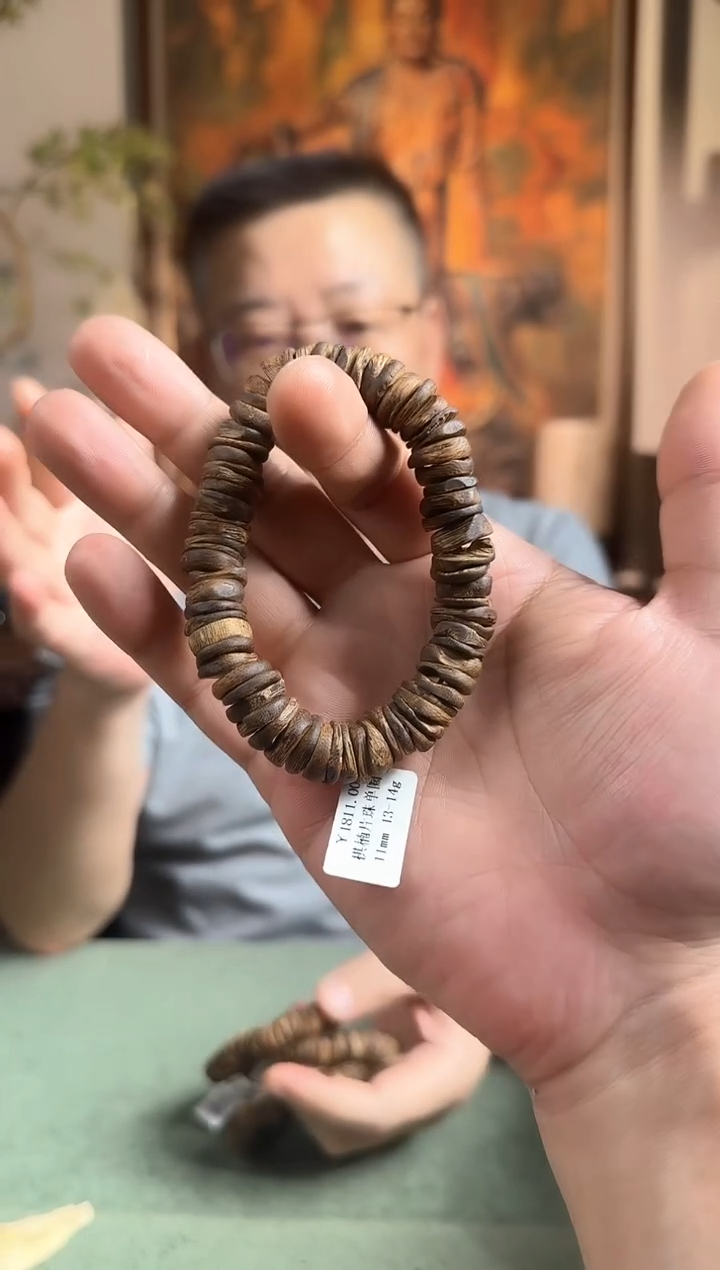 沉香手串天然海南莺歌绿棋楠片珠单圈手串11mm/13g（多样性发其一）