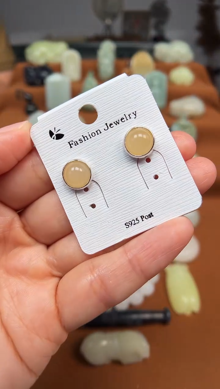颈饰银S925镶嵌和田玉耳钉