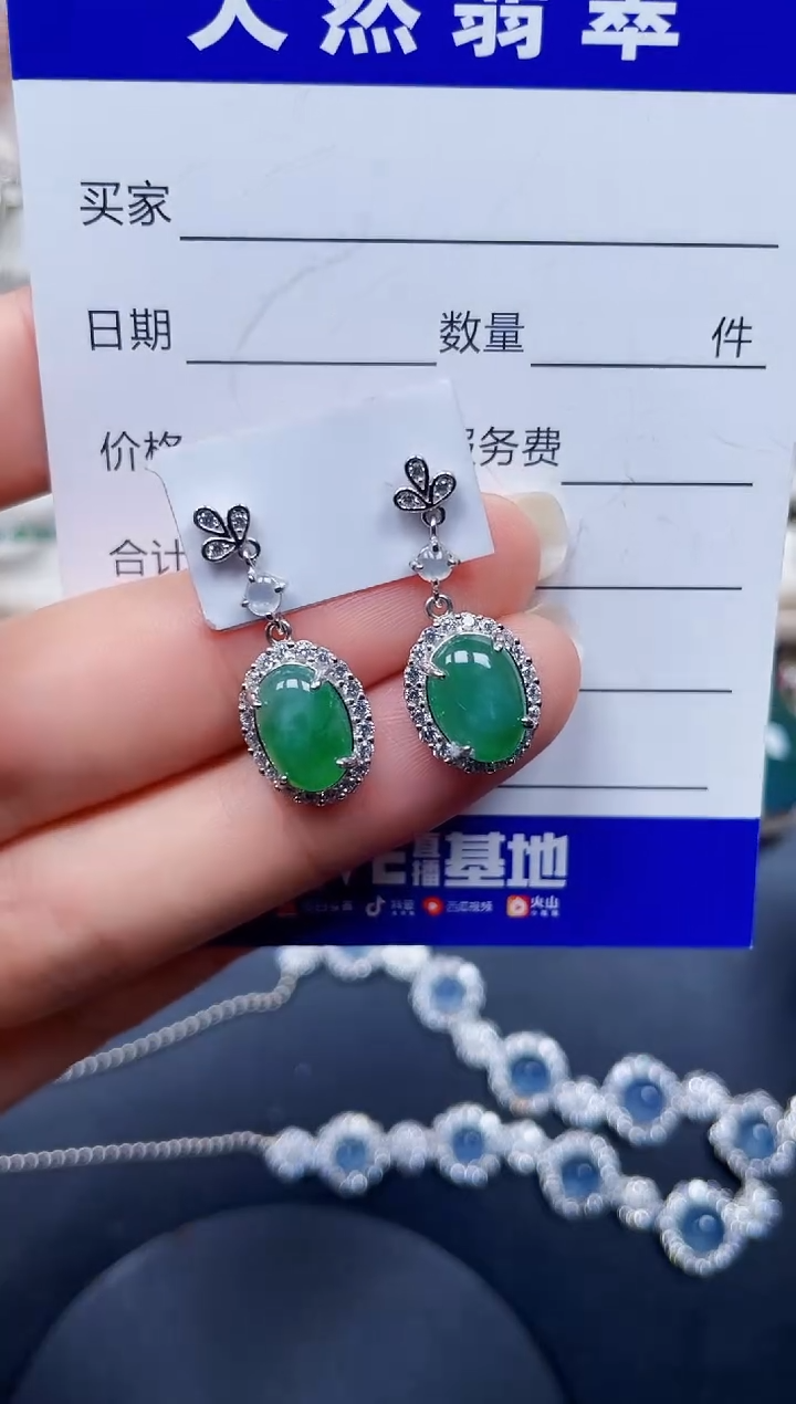 银S925镶嵌翡翠耳饰199
