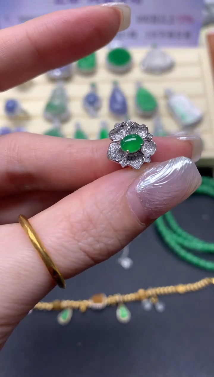 【闪购商品】翡翠戒指18K金镶嵌戒指|4500+450