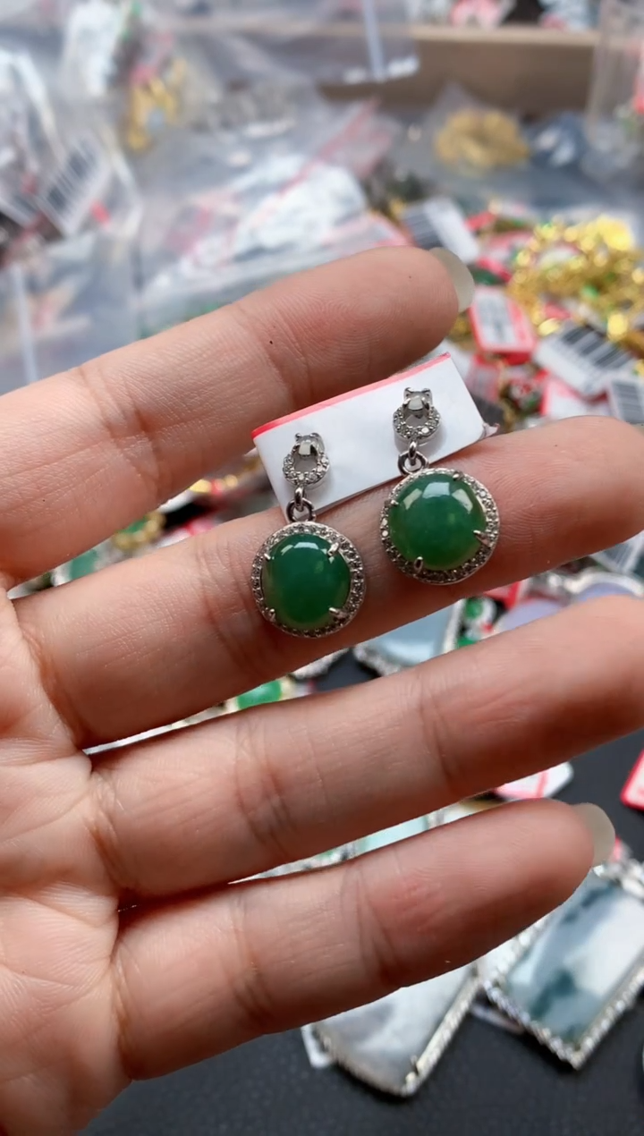 银S925镶嵌戒指翡翠天然A货缅甸翡翠