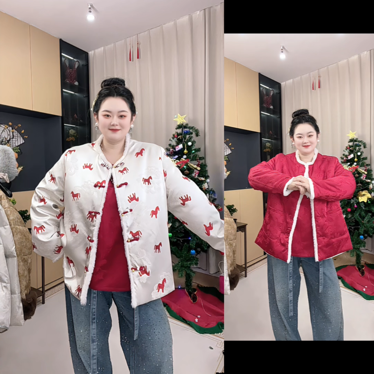 胖小旭【马上有财 】大码国风新中式马年战袍中式双面穿刺绣棉服