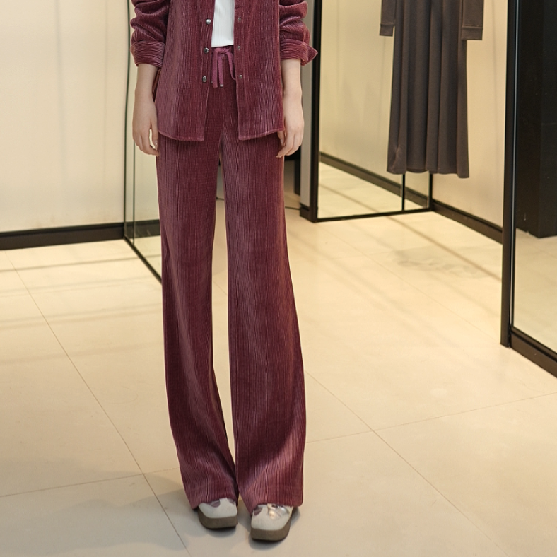 GIRDEAR/哥弟经典高腰休闲时尚复古松紧系绳直筒长裤1100280