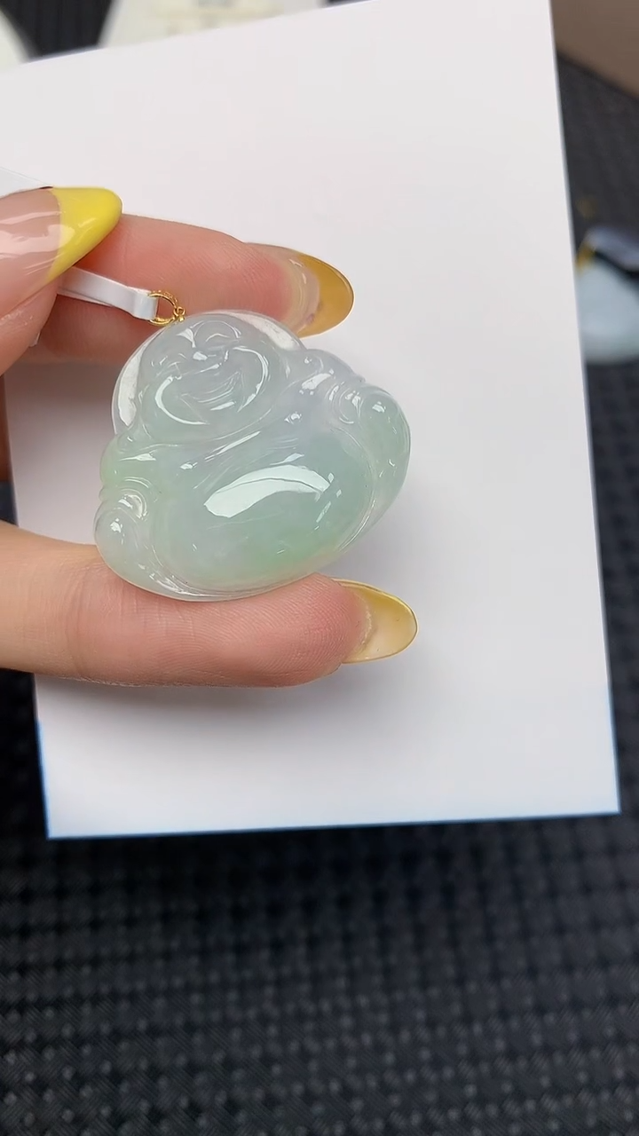 翡翠18K金镶嵌项链天然翡翠A货