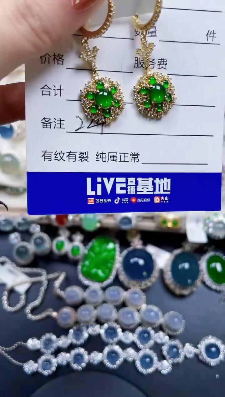 银S925镶嵌翡翠耳饰224