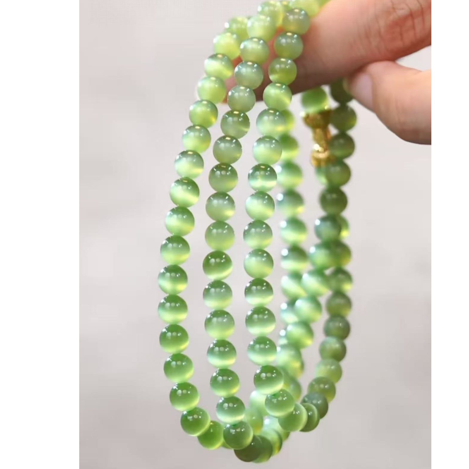 【鹿鸣】 18k金和田玉6mm猫眼粉青108项链  P168