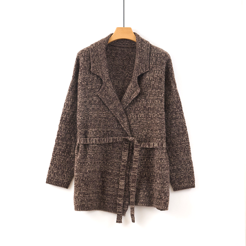 天山甄选【100%山羊绒】秋冬西装领流光风花纱羊绒开衫女-YKNL5692T