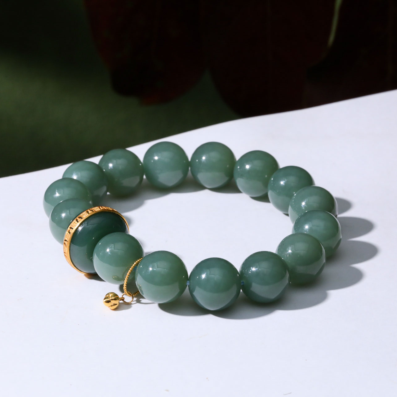 【意婵】《顾章》“双12”12mm18K金新疆和田玉且末蓝单圈手链-916740