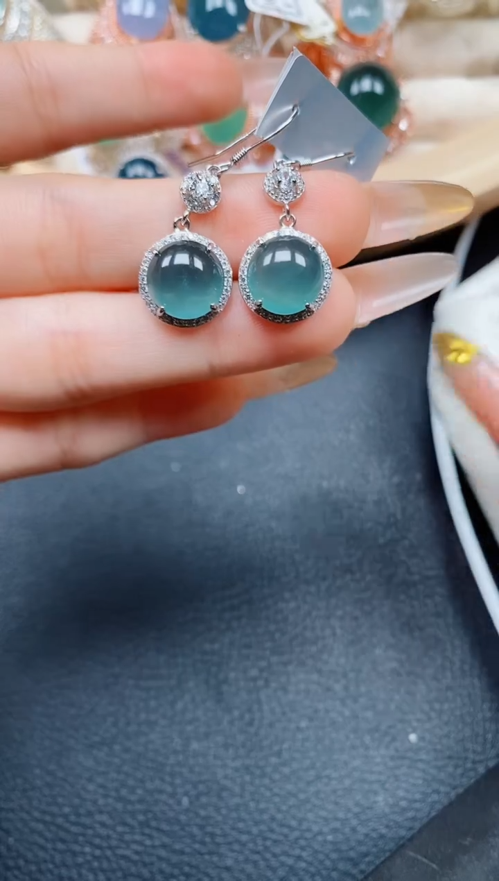 【闪购商品】翡翠耳饰银S925镶嵌翡翠