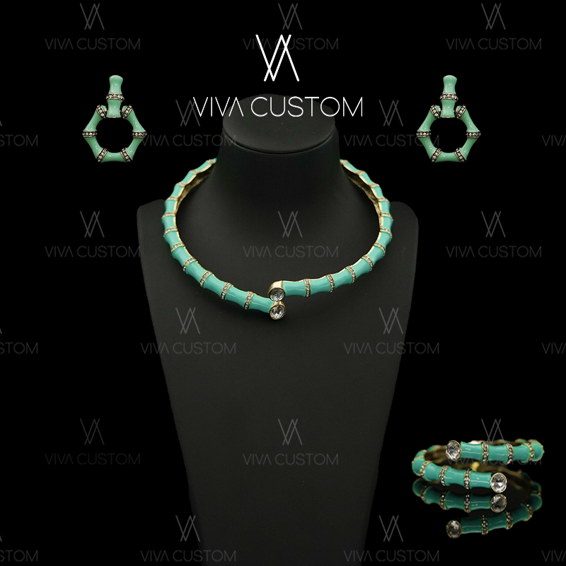 铜合金合成锆石耳饰 （HD系列）法式清新素款竹节环绕套装