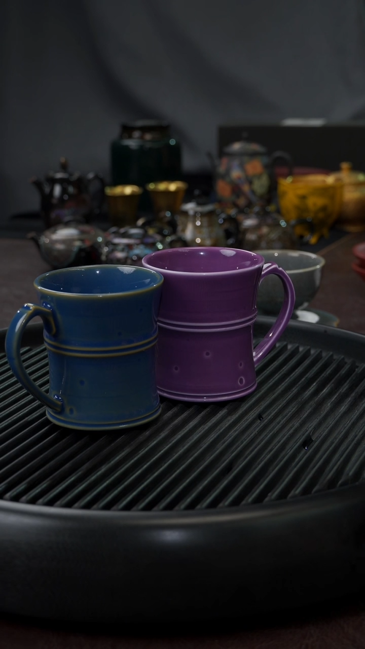 【闪购商品】杯【宜景窑】蓝色紫色2只马克杯套组