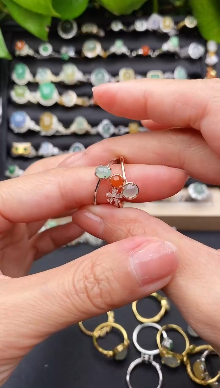 【闪购商品】翡翠戒指银S925镶嵌缅甸天然A货翡翠33   4-4