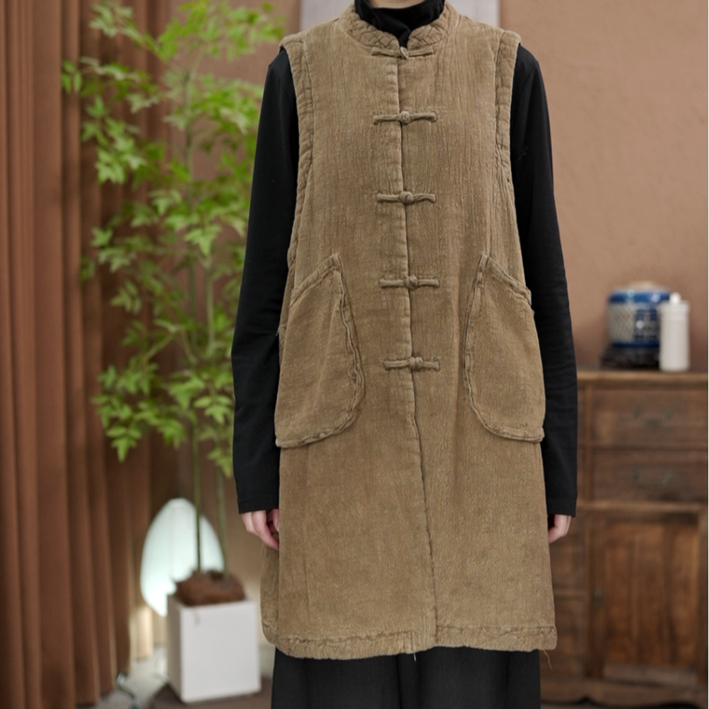 【原制原味】7239冬款宽松夹棉时尚禅意大口袋马甲休闲