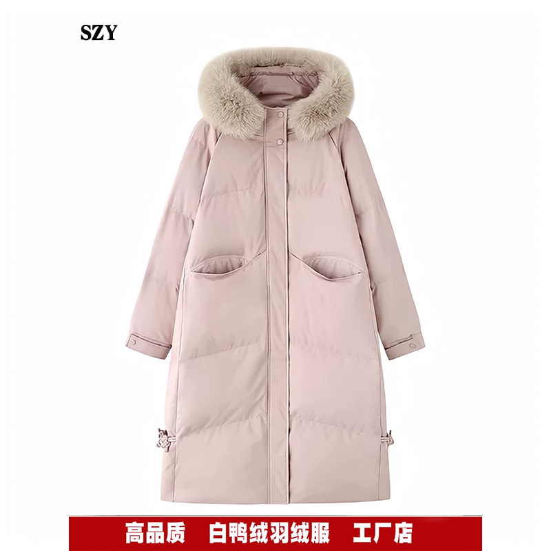 长款羽绒服女冬季2025新款白色长过膝韩系加厚保暖连帽大毛领外套