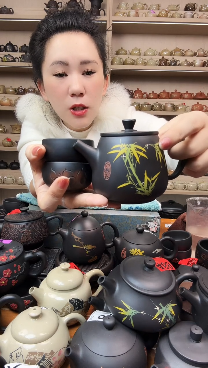 壶478  彩填高石瓢 +2线雕杯