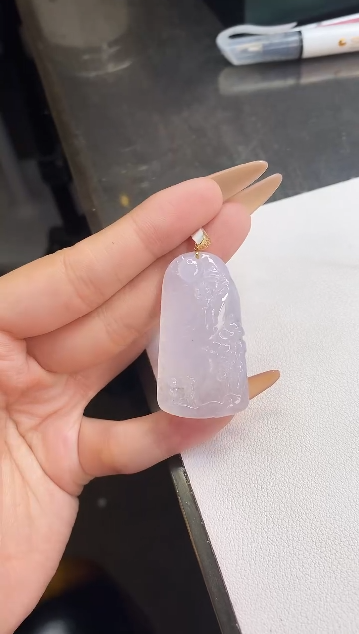 【闪购商品】翡翠18K金镶嵌颈饰山水牌