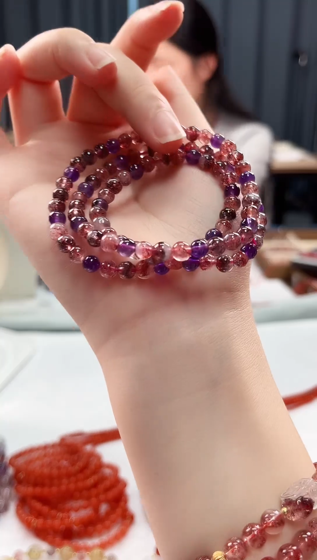 未镶嵌手串水晶金草莓超七三圈手串5mm【多样性发一】