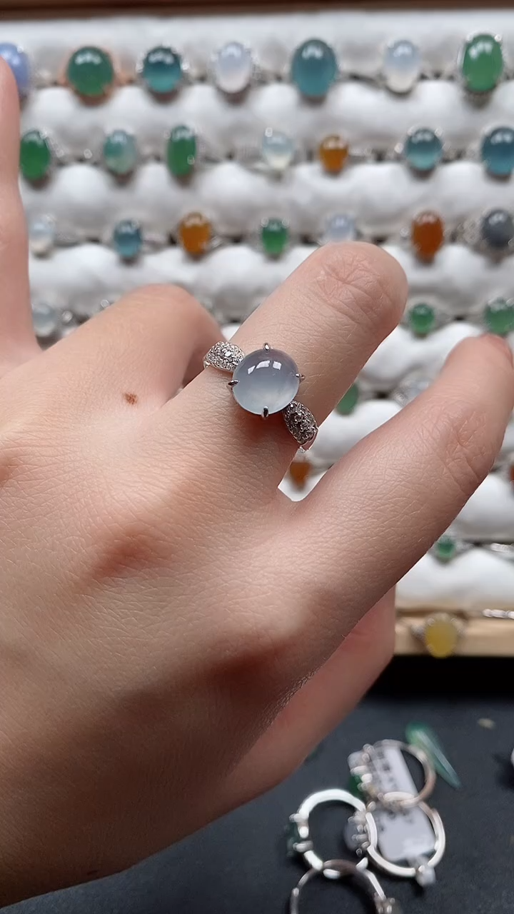 【闪购商品】翡翠戒指银S925镶嵌一物一证一礼盒