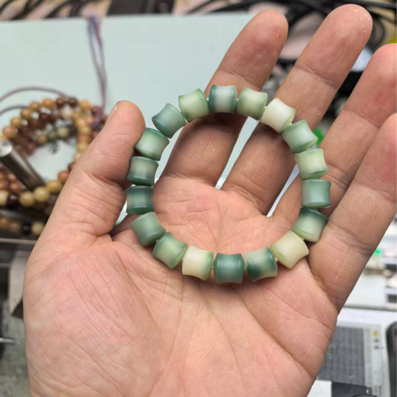 天然绿飘花竹节菩提根手串男女通用盘玩解压文玩手链