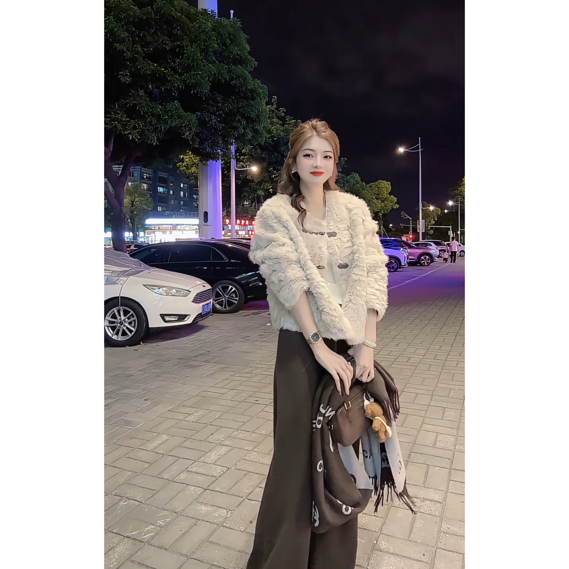 涵儿家 秋冬减龄慵懒风卷卷毛外套-6412